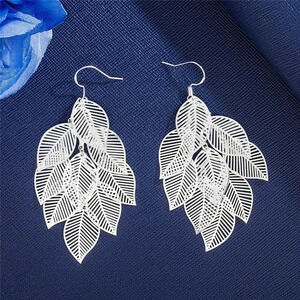 925 Sterling Silver Leaf Drop Earrings